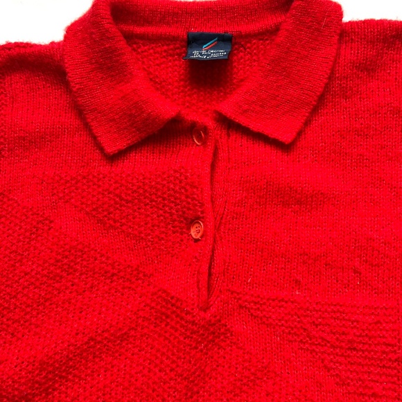 DANIEL HECHTER Sweater Pullover Henley Collar Bright Red Wool Blend Size M - Picture 4 of 7